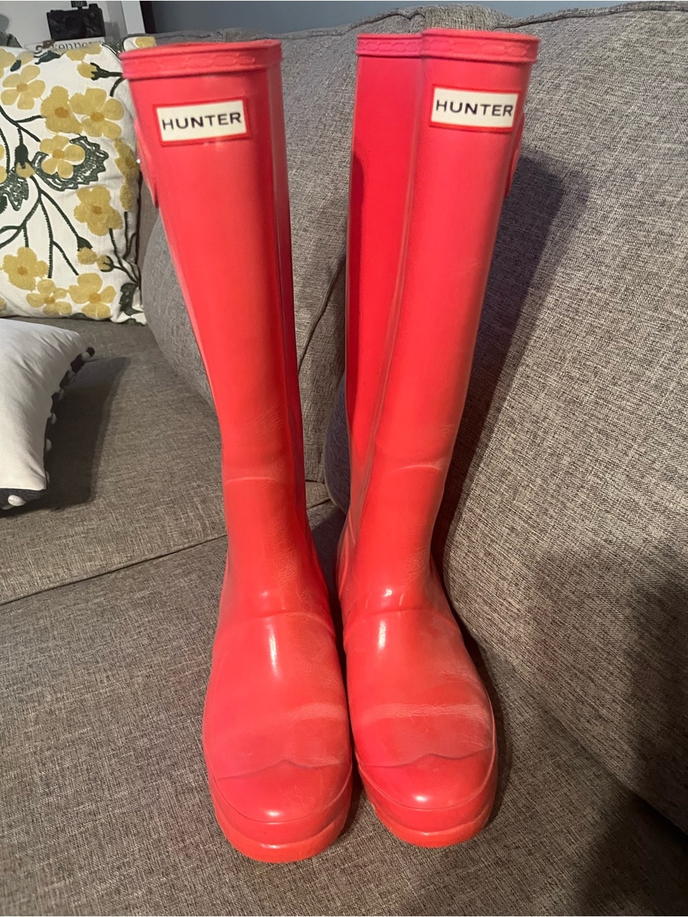 Hunter Tall Gloss Waterproof Boots in Coral